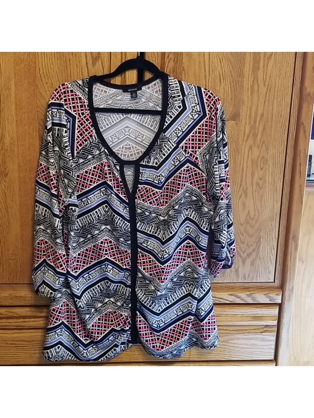 Espresso Women's Blouse 2X Pink and Black 3/4 Sleeve with Peephole